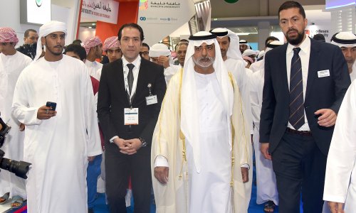 Nahyan Bin Mubarak shows on the latest technologies of AAU at “NAJAH”